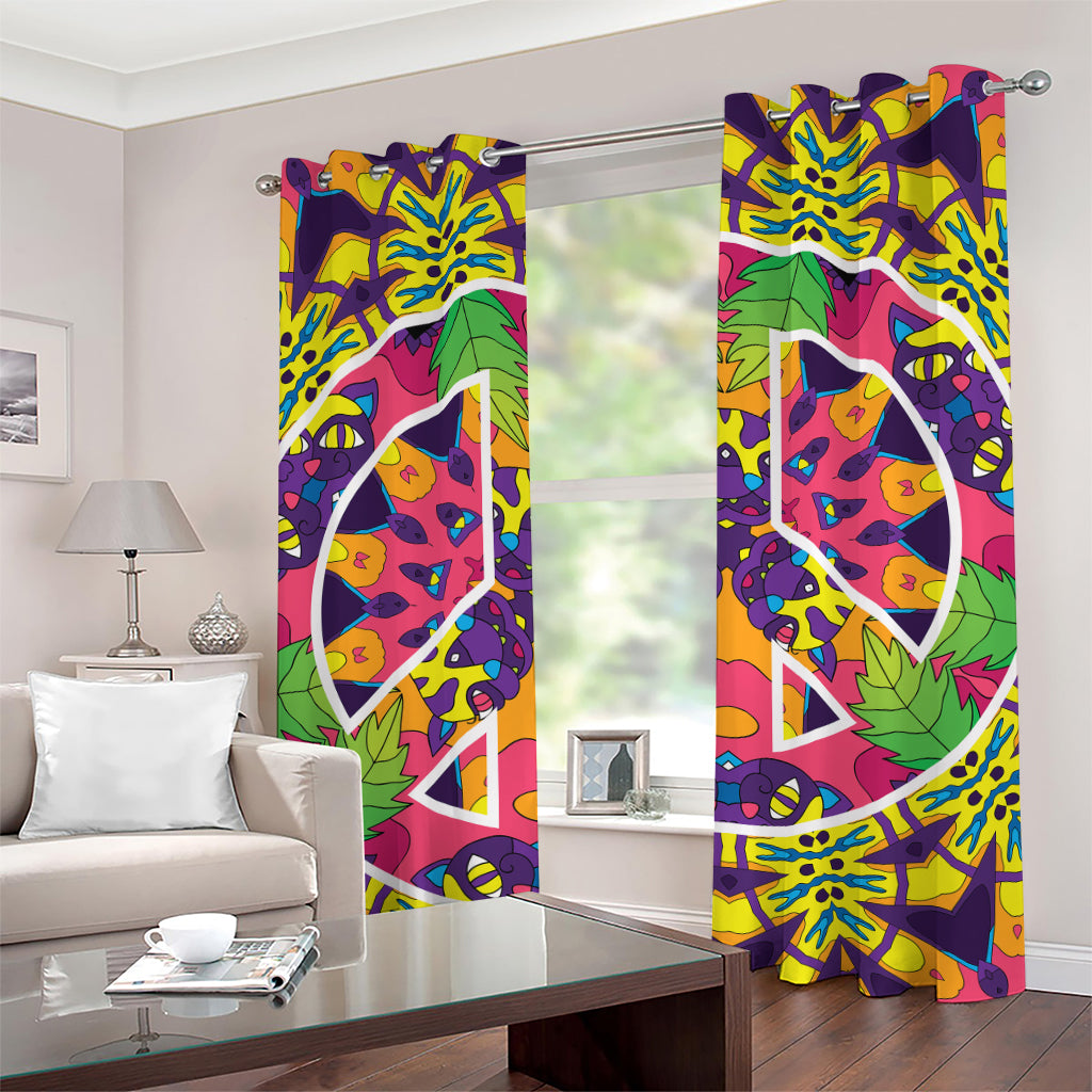 Psychedelic Hippie Peace Sign Print Grommet Curtains