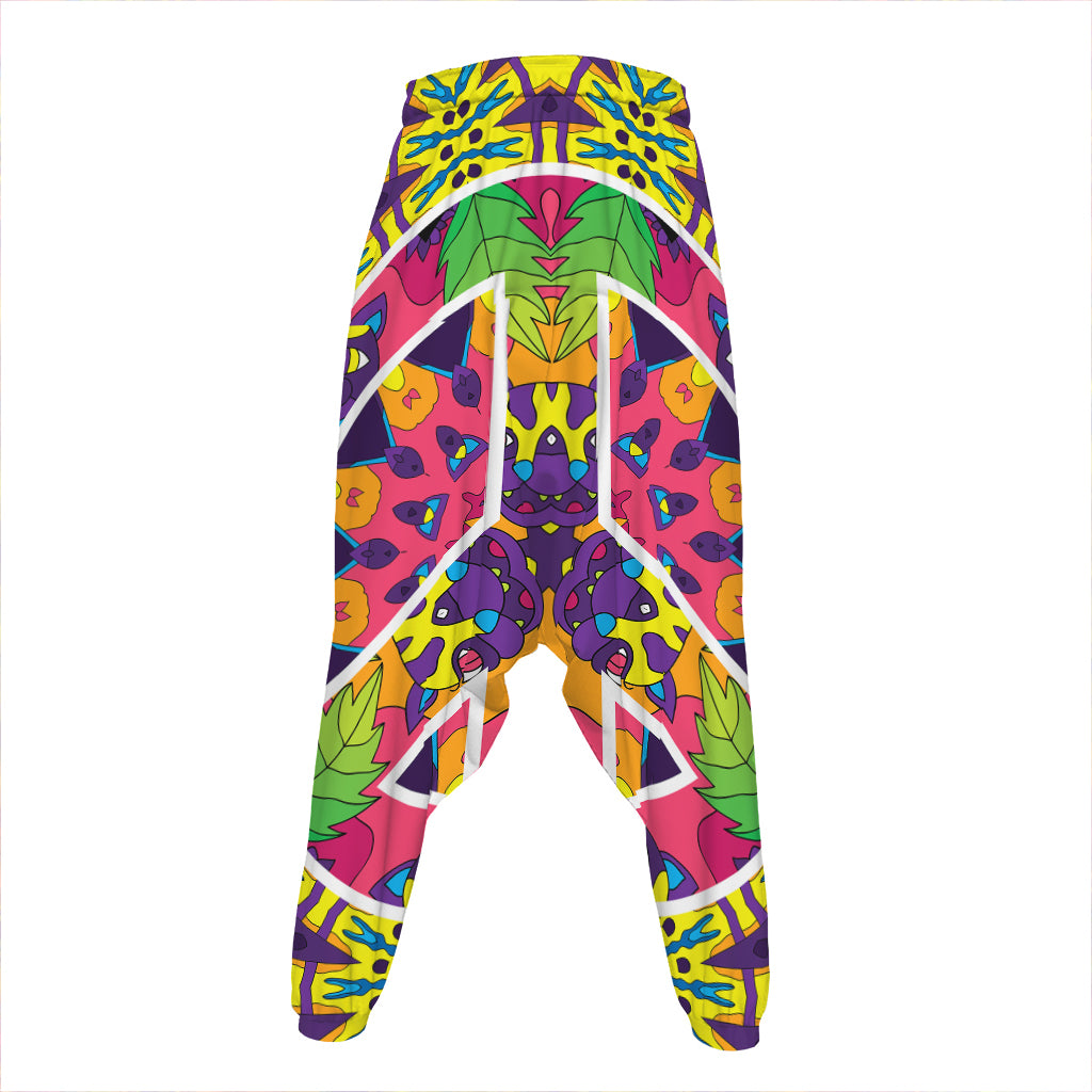 Psychedelic Hippie Peace Sign Print Hammer Pants