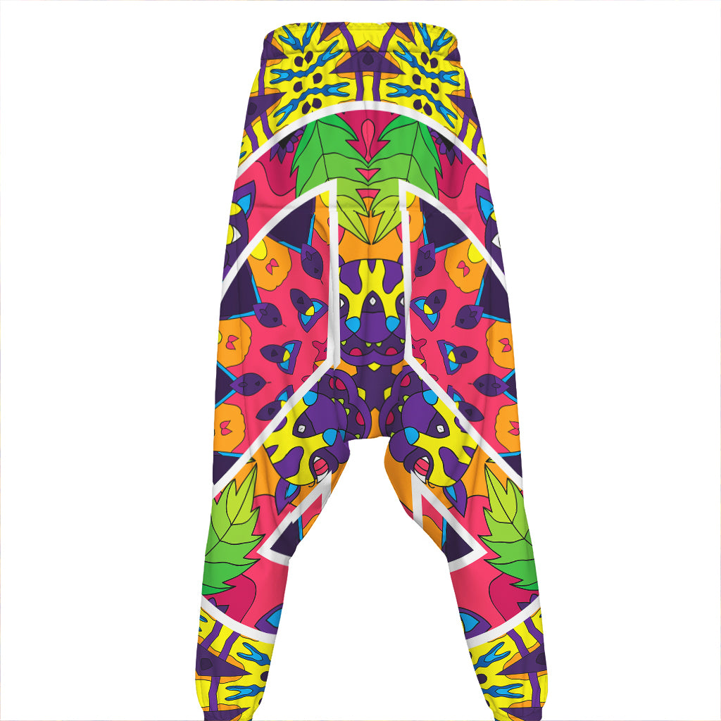 Psychedelic Hippie Peace Sign Print Hammer Pants