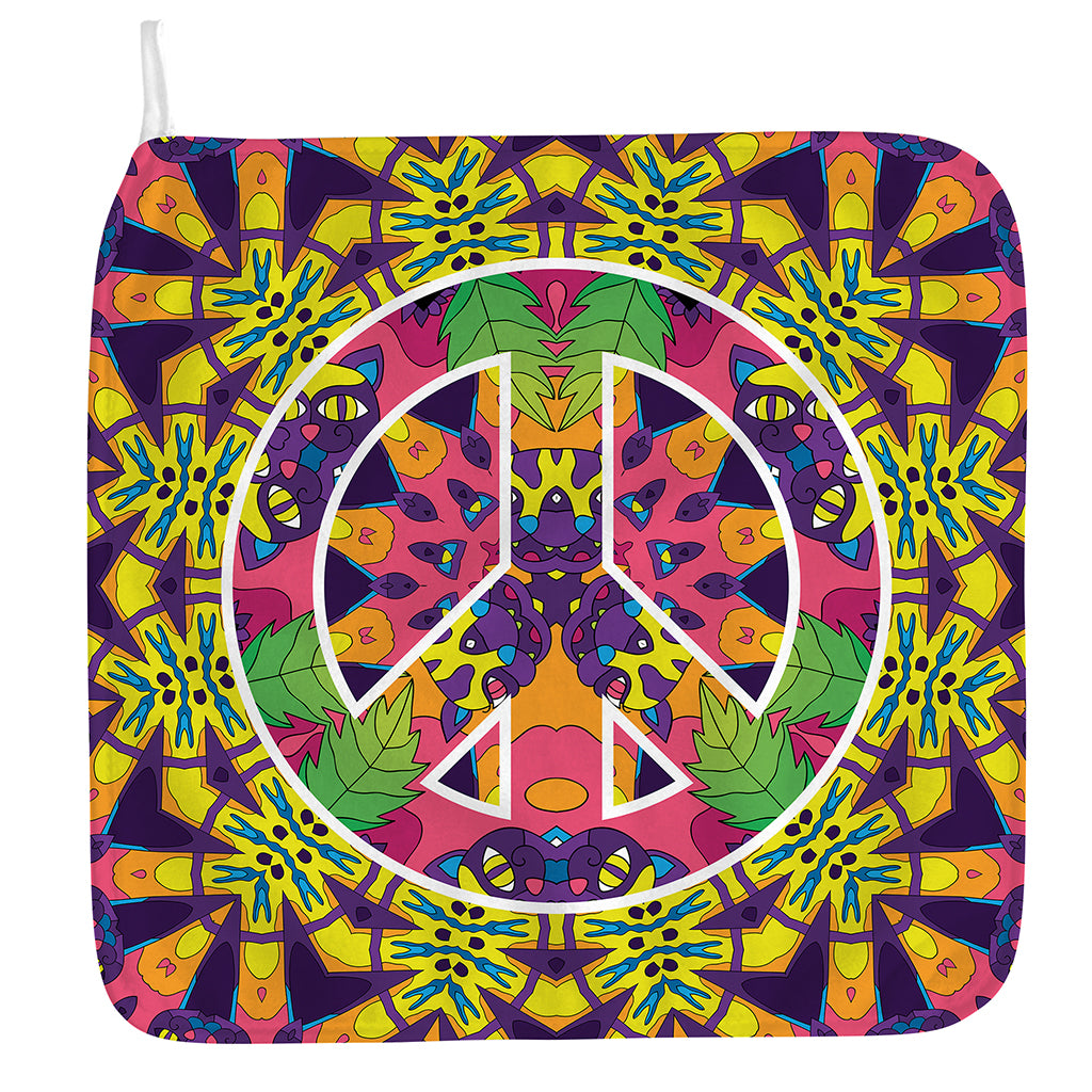 Psychedelic Hippie Peace Sign Print Hand Towel