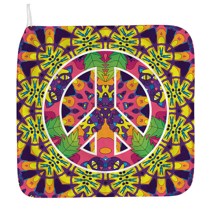 Psychedelic Hippie Peace Sign Print Hand Towel