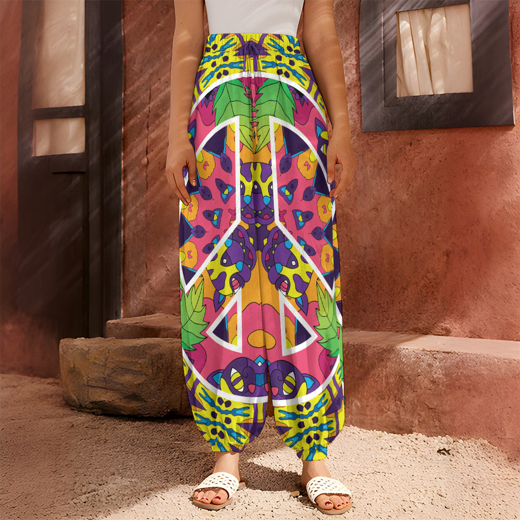 Psychedelic Hippie Peace Sign Print Harem Pants