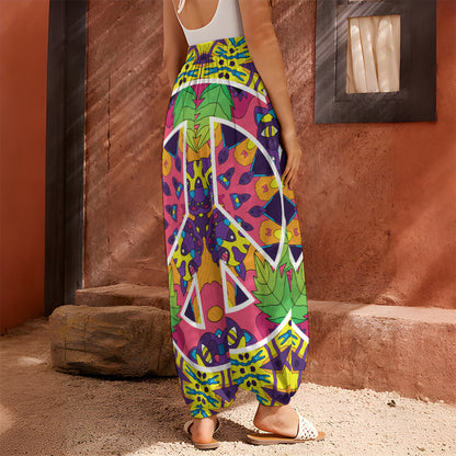 Psychedelic Hippie Peace Sign Print Harem Pants