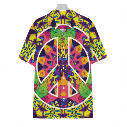 Psychedelic Hippie Peace Sign Print Hawaiian Shirt