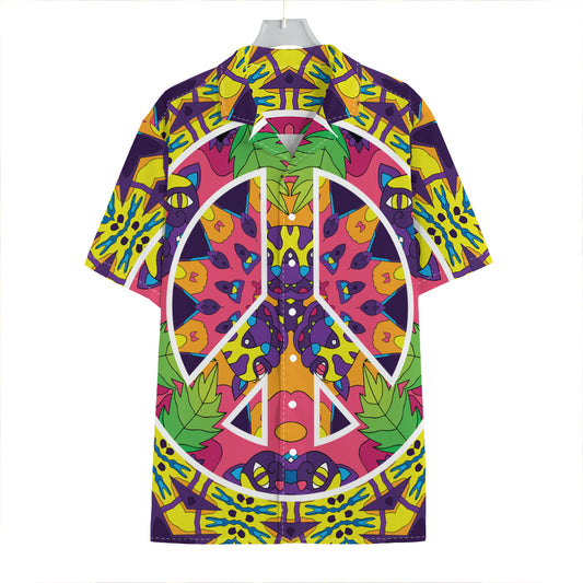 Psychedelic Hippie Peace Sign Print Hawaiian Shirt