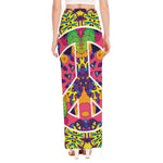 Psychedelic Hippie Peace Sign Print High Slit Maxi Skirt