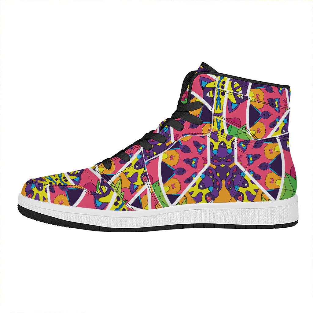 Psychedelic Hippie Peace Sign Print High Top Leather Sneakers