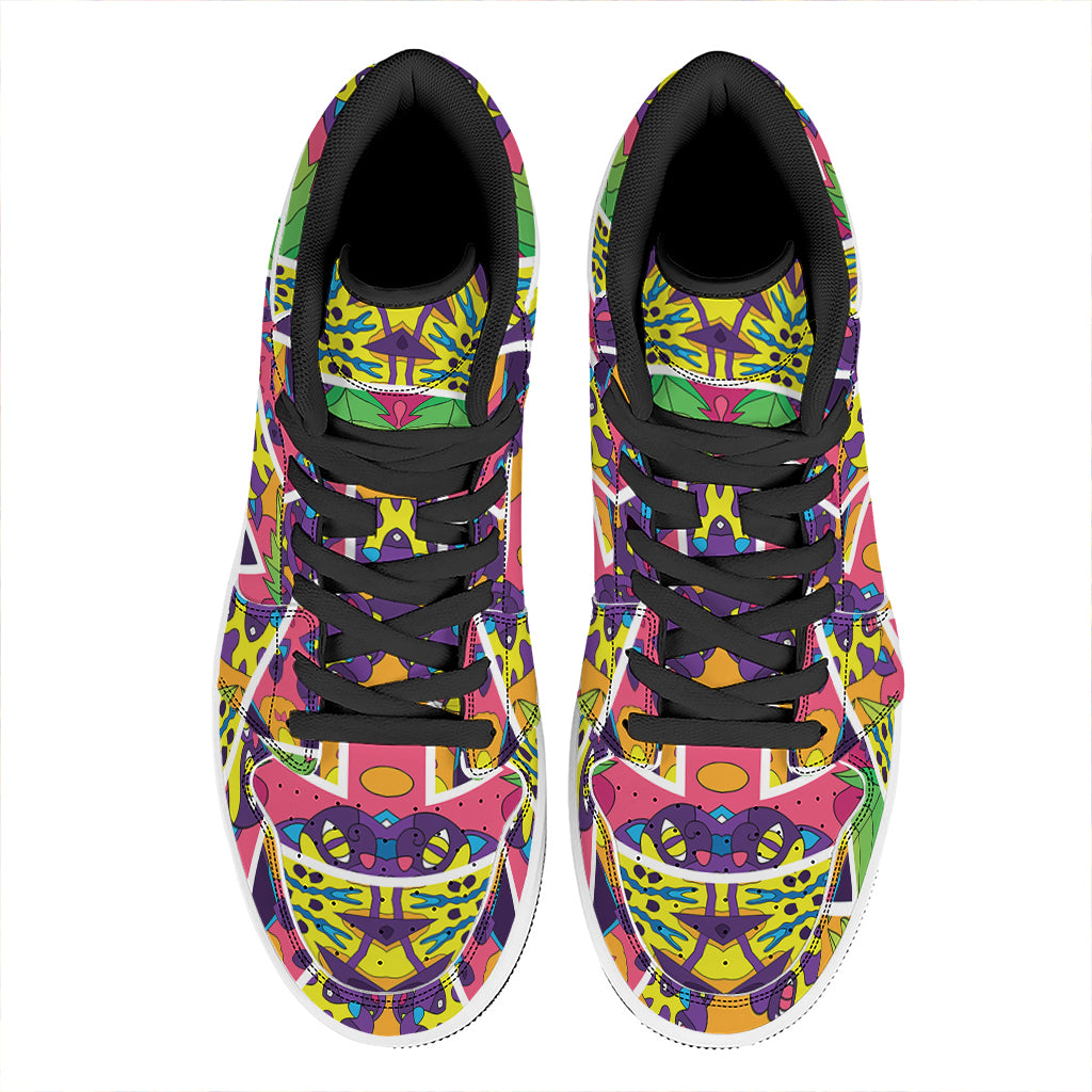 Psychedelic Hippie Peace Sign Print High Top Leather Sneakers