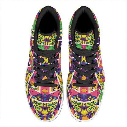 Psychedelic Hippie Peace Sign Print High Top Leather Sneakers