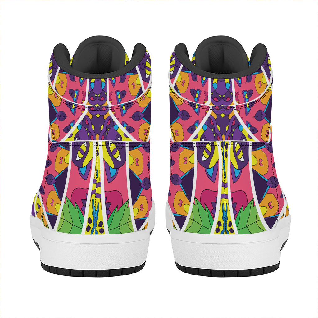 Psychedelic Hippie Peace Sign Print High Top Leather Sneakers