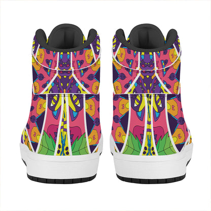 Psychedelic Hippie Peace Sign Print High Top Leather Sneakers