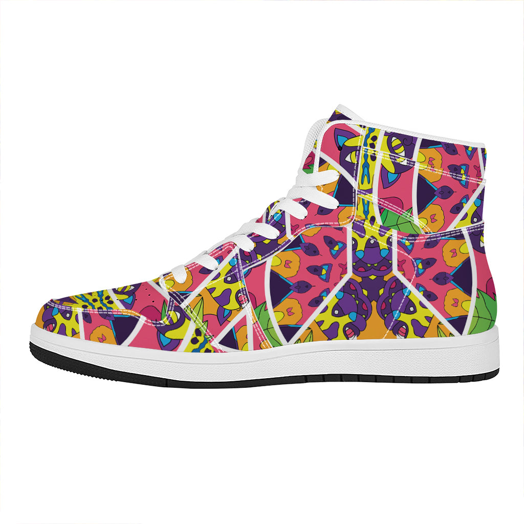 Psychedelic Hippie Peace Sign Print High Top Leather Sneakers