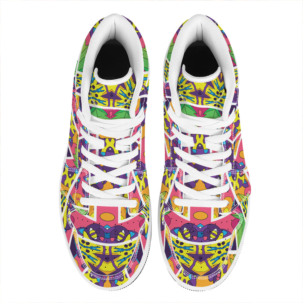 Psychedelic Hippie Peace Sign Print High Top Leather Sneakers