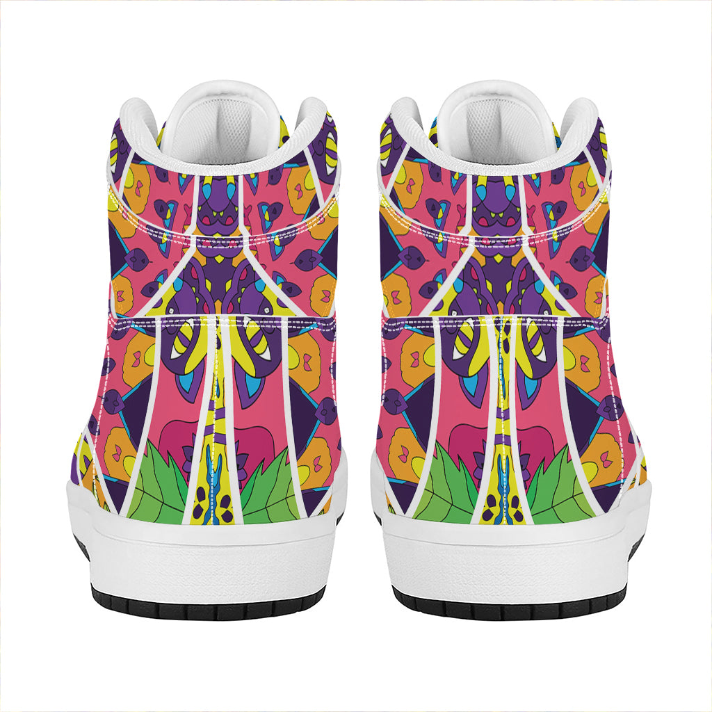 Psychedelic Hippie Peace Sign Print High Top Leather Sneakers