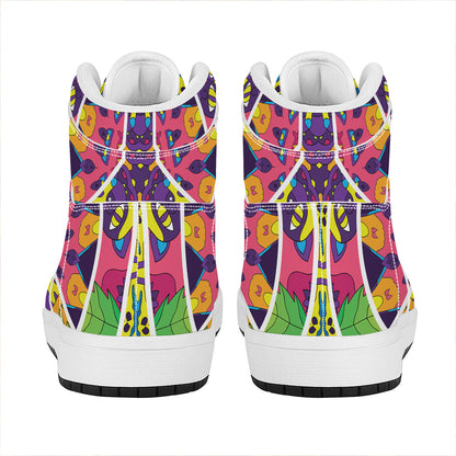 Psychedelic Hippie Peace Sign Print High Top Leather Sneakers