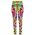 Psychedelic Hippie Peace Sign Print High-Waisted Pocket Leggings