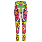 Psychedelic Hippie Peace Sign Print High-Waisted Pocket Leggings
