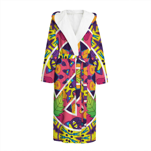 Psychedelic Hippie Peace Sign Print Hooded Bathrobe