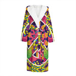 Psychedelic Hippie Peace Sign Print Hooded Bathrobe