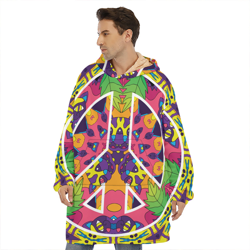 Psychedelic Hippie Peace Sign Print Hoodie Blanket