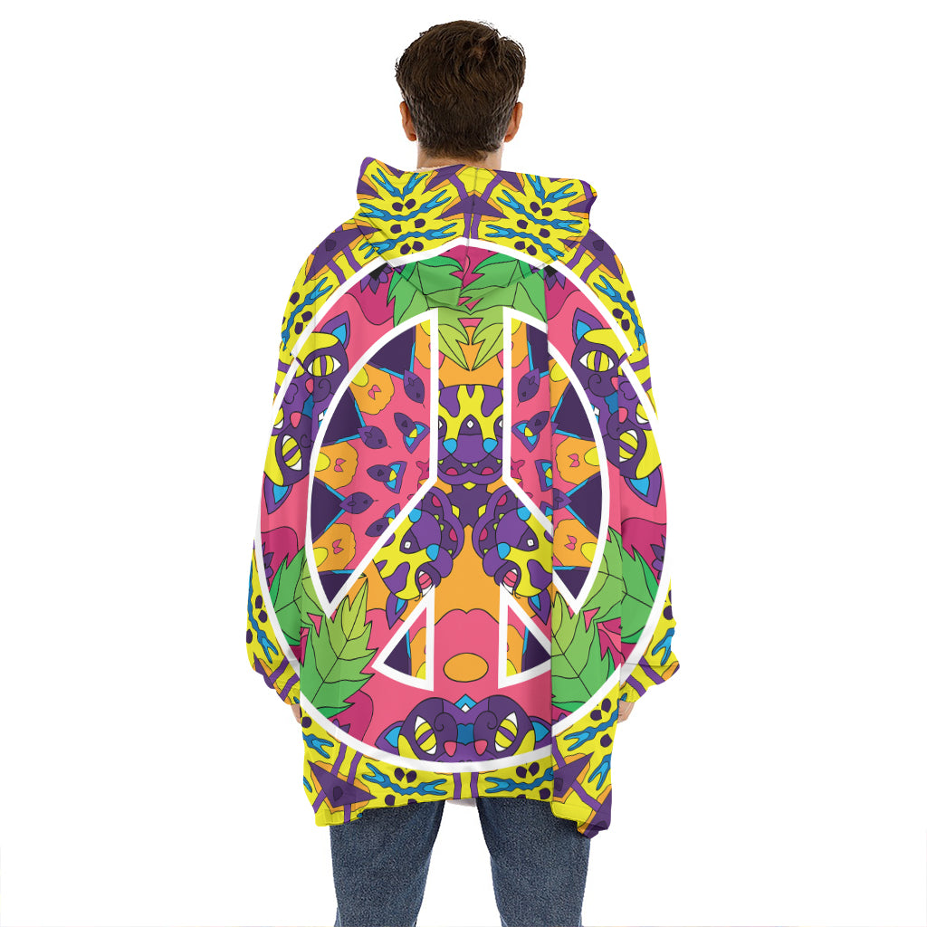 Psychedelic Hippie Peace Sign Print Hoodie Blanket