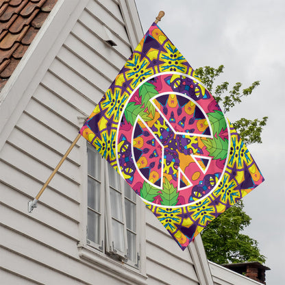 Psychedelic Hippie Peace Sign Print House Flag