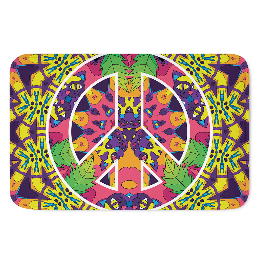 Psychedelic Hippie Peace Sign Print Indoor Door Mat