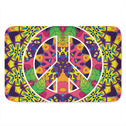 Psychedelic Hippie Peace Sign Print Indoor Door Mat