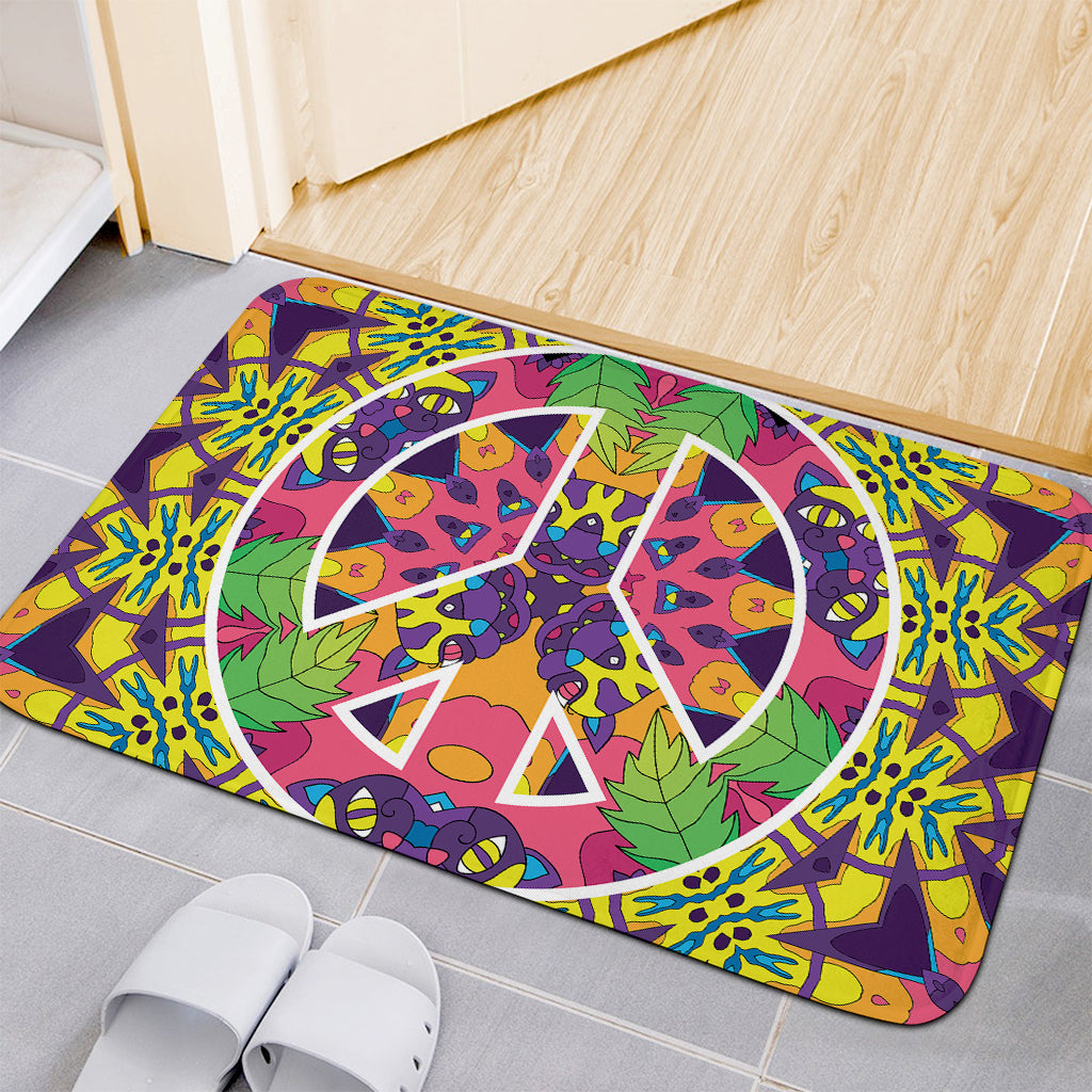 Psychedelic Hippie Peace Sign Print Indoor Door Mat