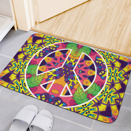 Psychedelic Hippie Peace Sign Print Indoor Door Mat
