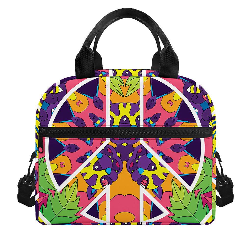Psychedelic Hippie Peace Sign Print Insulated Lunch Bag
