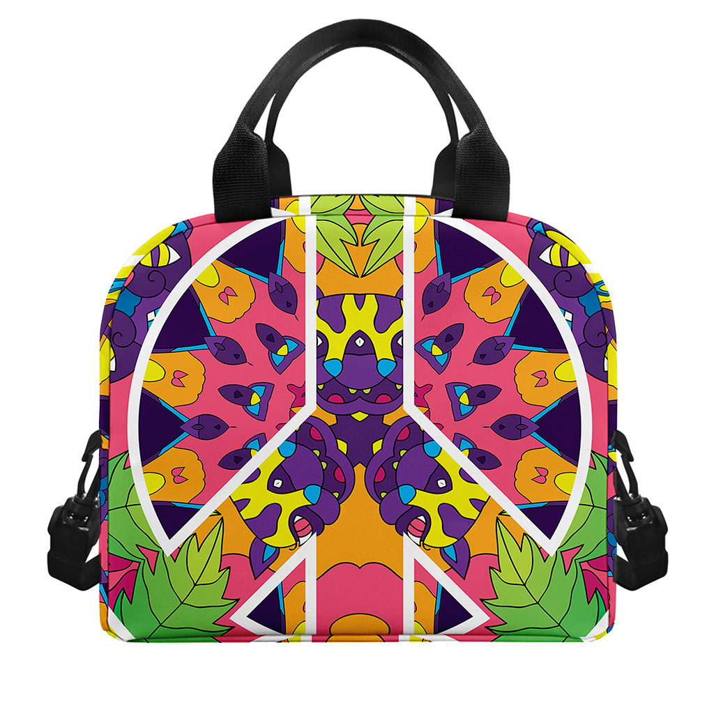 Psychedelic Hippie Peace Sign Print Insulated Lunch Bag