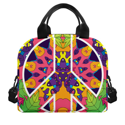 Psychedelic Hippie Peace Sign Print Insulated Lunch Bag