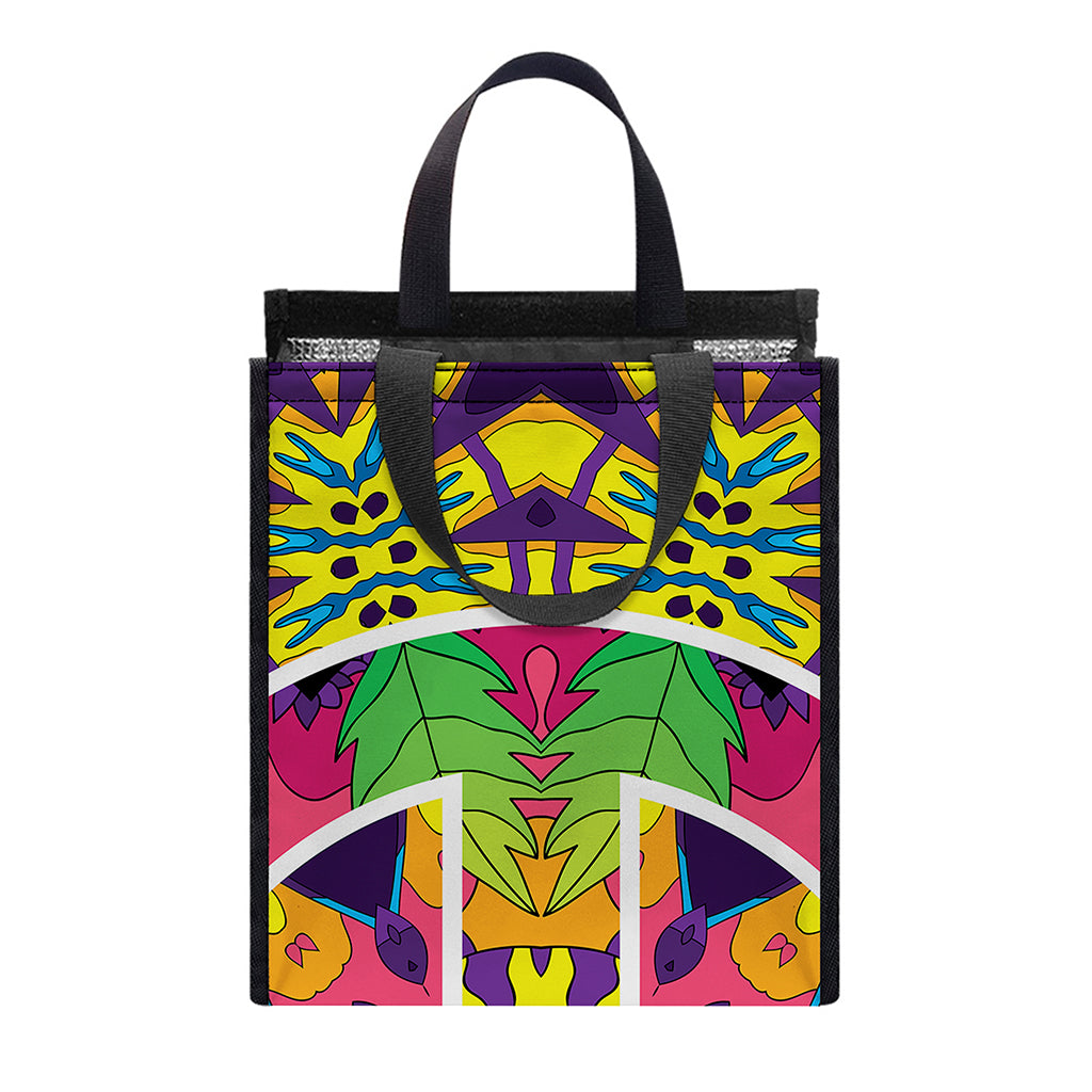 Psychedelic Hippie Peace Sign Print Insulated Lunch Tote