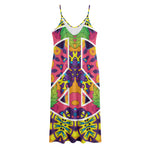 Psychedelic Hippie Peace Sign Print Jersey Midi Cami Dress