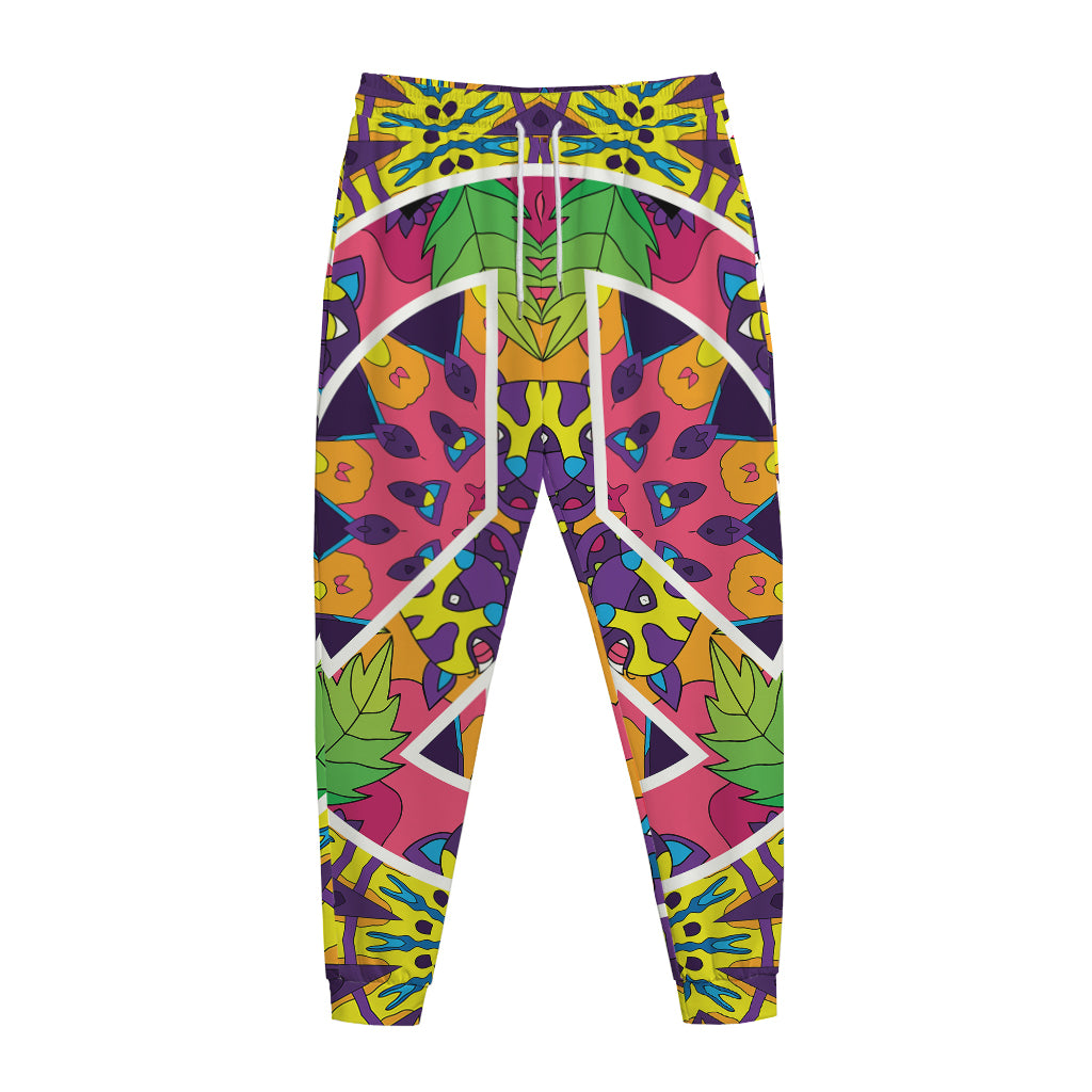 Psychedelic Hippie Peace Sign Print Jogger Pants