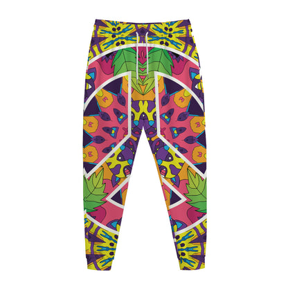 Psychedelic Hippie Peace Sign Print Jogger Pants