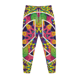 Psychedelic Hippie Peace Sign Print Jogger Pants