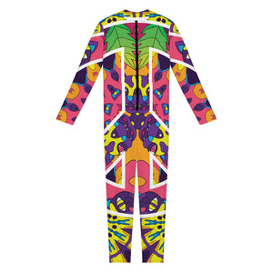 Psychedelic Hippie Peace Sign Print Jumpsuit