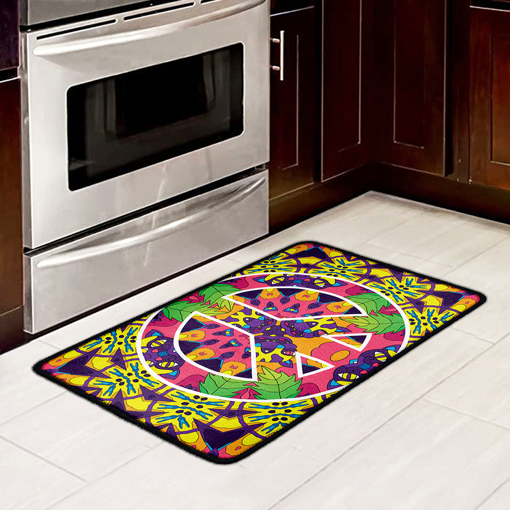 Psychedelic Hippie Peace Sign Print Kitchen Mat