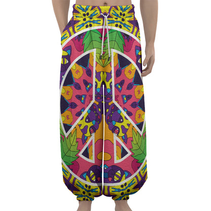 Psychedelic Hippie Peace Sign Print Lantern Pants
