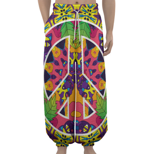 Psychedelic Hippie Peace Sign Print Lantern Pants