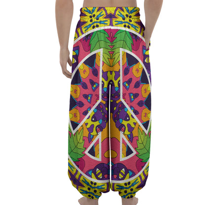 Psychedelic Hippie Peace Sign Print Lantern Pants