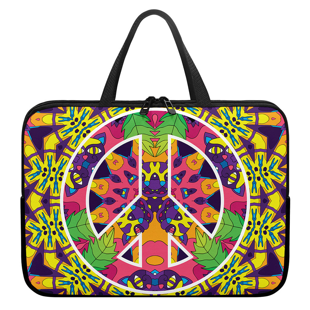 Psychedelic Hippie Peace Sign Print Laptop Sleeve With Handle