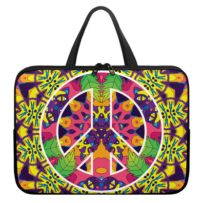 Psychedelic Hippie Peace Sign Print Laptop Sleeve With Handle