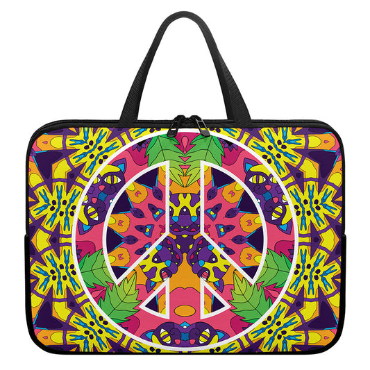Psychedelic Hippie Peace Sign Print Laptop Sleeve With Handle