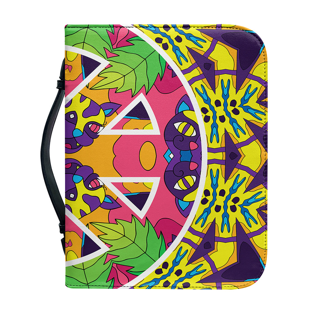 Psychedelic Hippie Peace Sign Print Leather Bible Cover