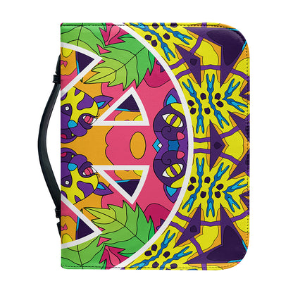 Psychedelic Hippie Peace Sign Print Leather Bible Cover