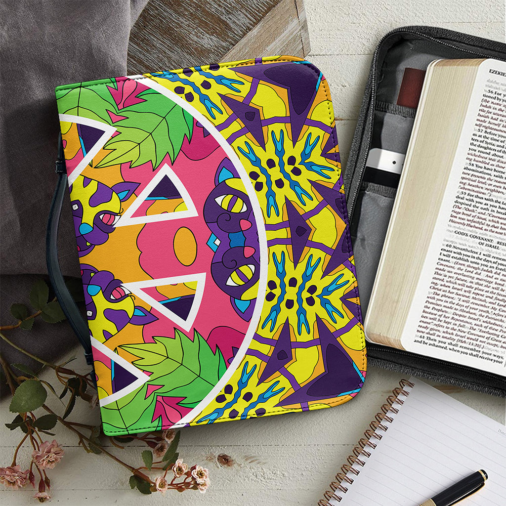 Psychedelic Hippie Peace Sign Print Leather Bible Cover