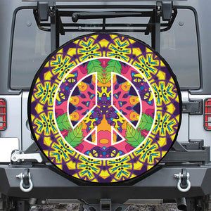 Psychedelic Hippie Peace Sign Print Leather Spare Tire Cover